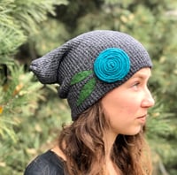 Image 1 of Slouchy hat- Turquoise flower