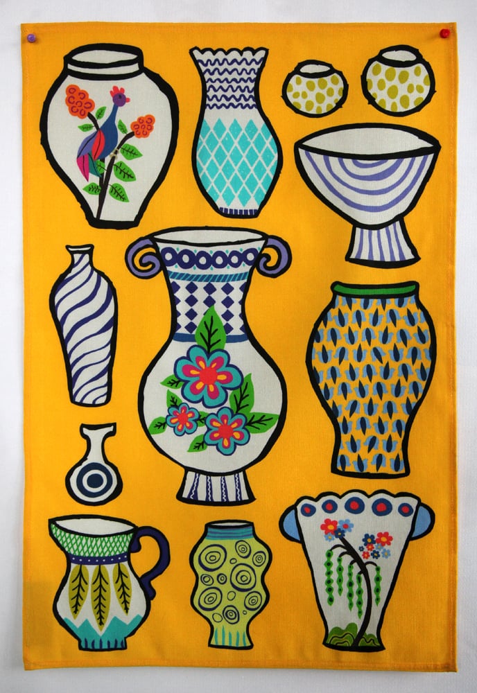Image of Pottery Vases Tea Towel Bright Yellow - FREE SHIPPING
