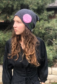 Image 2 of Slouchy hat- medium pink flower