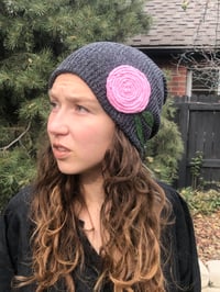 Image 1 of Slouchy hat- medium pink flower