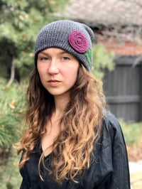 Image 3 of Slouchy hat- purple flower 