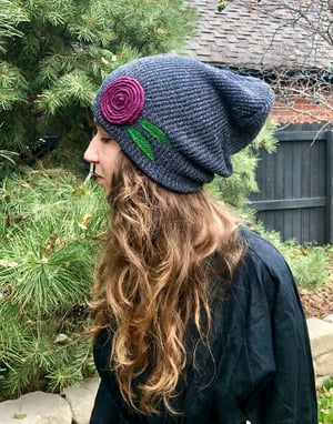 Image of Slouchy hat- purple flower 