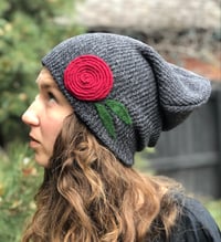 Image 2 of Slouchy Hat-Deep red flower 
