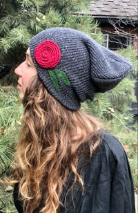 Image 4 of Slouchy Hat-Deep red flower 