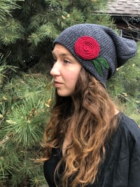 Image 5 of Slouchy Hat-Deep red flower 