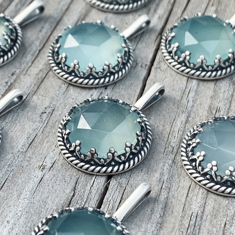 Image of Aqua Chalcedony Snowflake Necklaces