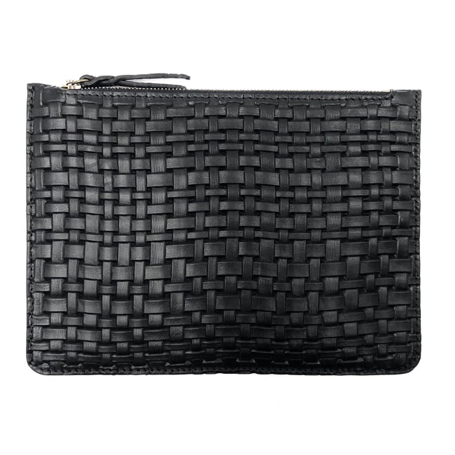 Black "tressé" leather Maxi pouch