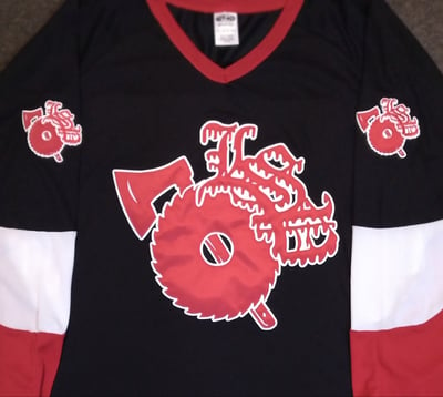 Image of LSP / TEAMSNUFF : RED /BLACK EMBROIDERED HOCKEY JERSEY