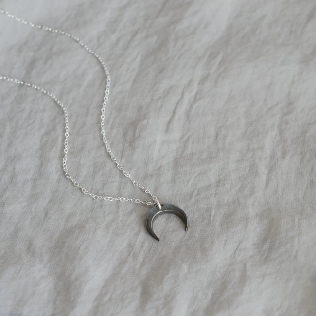 Crescent Moon Necklace Silver Chain (Multiple Colors)