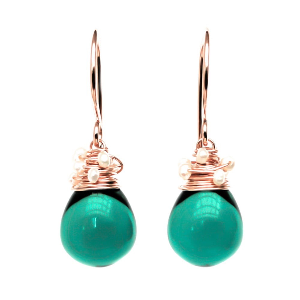 Image of Teal Glass Seed Pearl Earrings