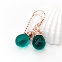 Image 2 of Teal Glass Seed Pearl Earrings