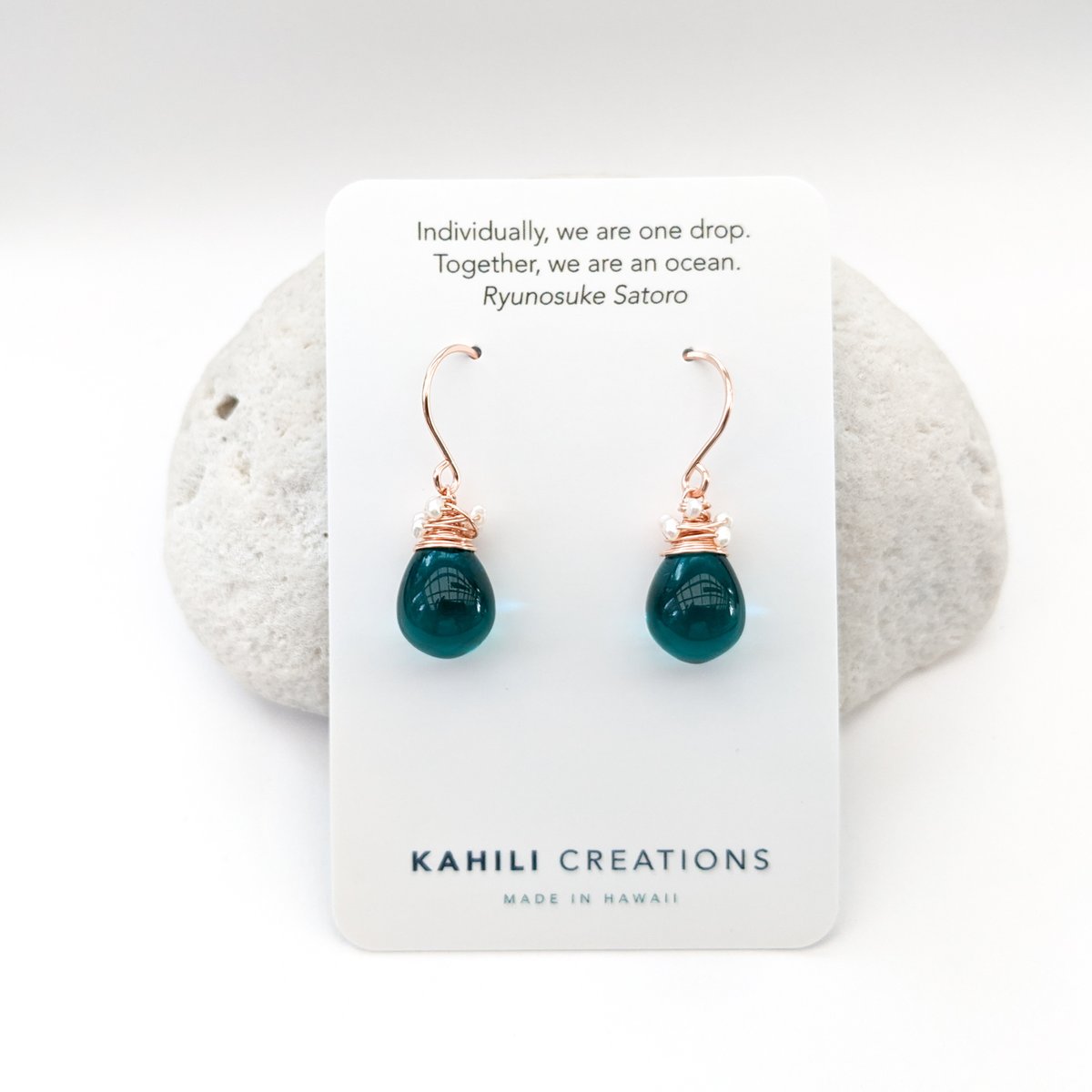 Image of Teal Glass Seed Pearl Earrings