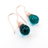 Image 4 of Teal Glass Seed Pearl Earrings
