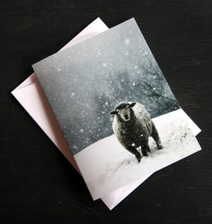 Image of Notecards - Set of 10 - Lone Sheep in Snow - FREE SHIPPING