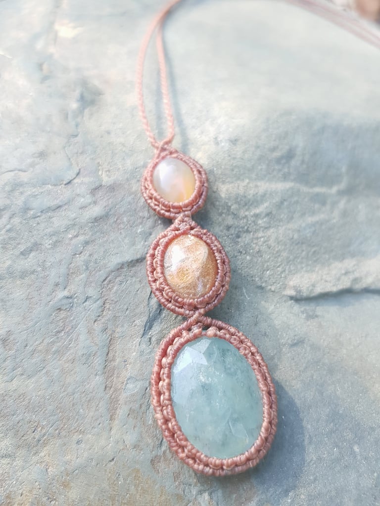 Triopetra: Indian Moonstone & Sunstone & Aquamarine
