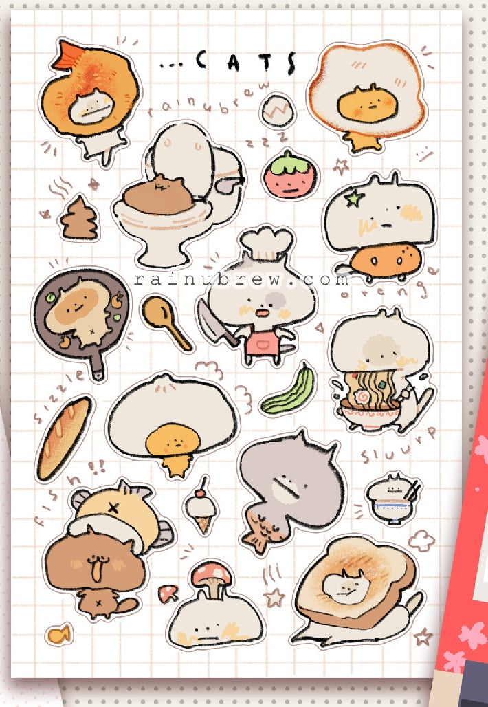 Animal Food Kawaii 4"x6" Sticker Sheets rainubrew