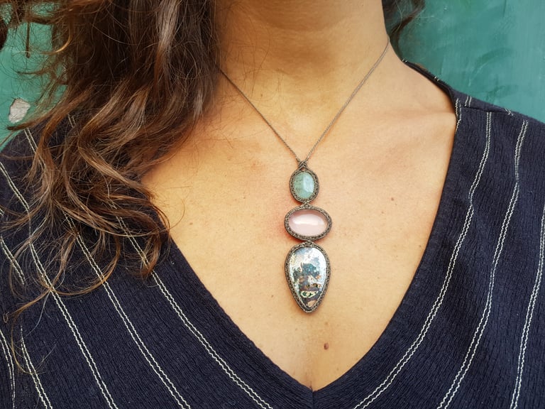 Triopetra: Aquamarine & Rose Quartz & Jasper