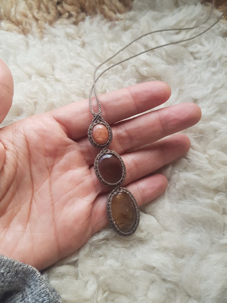 Triopetra : Indian Moonstone & Smokey Quartz & Golden Rutilated Quartz