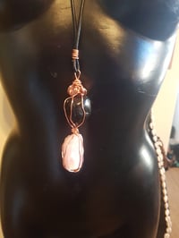 Image 1 of Rose Quartz & Obsidian Crystal Pendant Necklace 