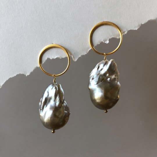 Image of Jumbo Baroque Pearl & Hoop Post Earrings