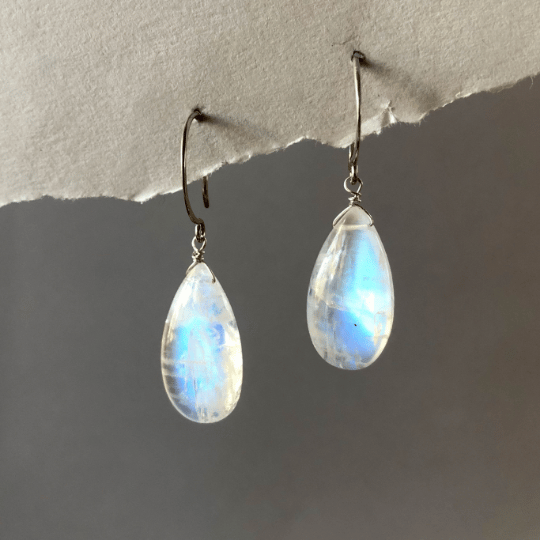 1950s Rhodium Plated Cabochon Faux-Blue Moonstone Earrings - 2 Pieces |  Chairish