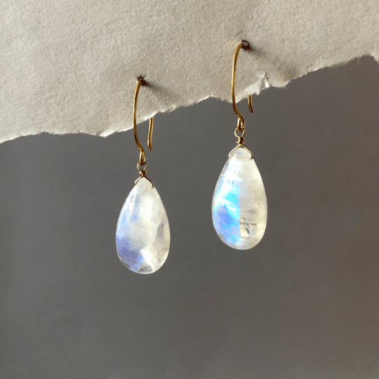 18 Karat Yellow Gold Moonstone and Diamond Drop Earrings - Mrs. Jones &  Company