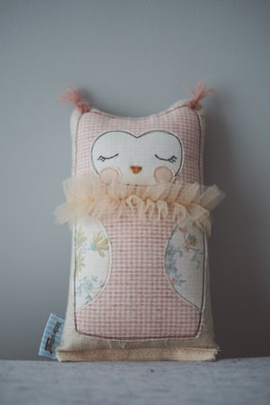 Image of Tiny owl cushion in pink gingham