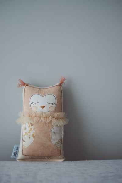 Image of Tiny owl in hand-dyed dusty pink 