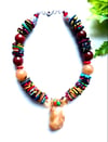 African Print Multi Color Beads Necklace