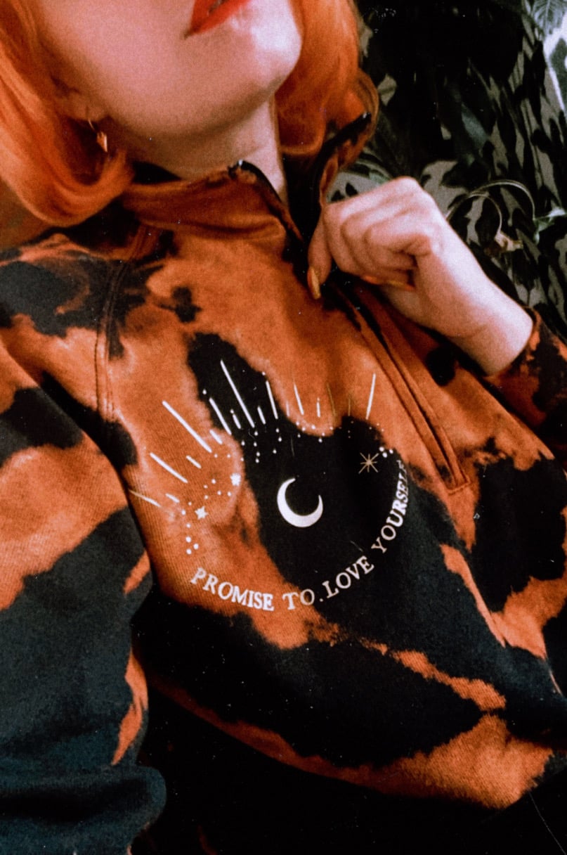 Image of Bleach dye zip up promise to love yourself sweater 