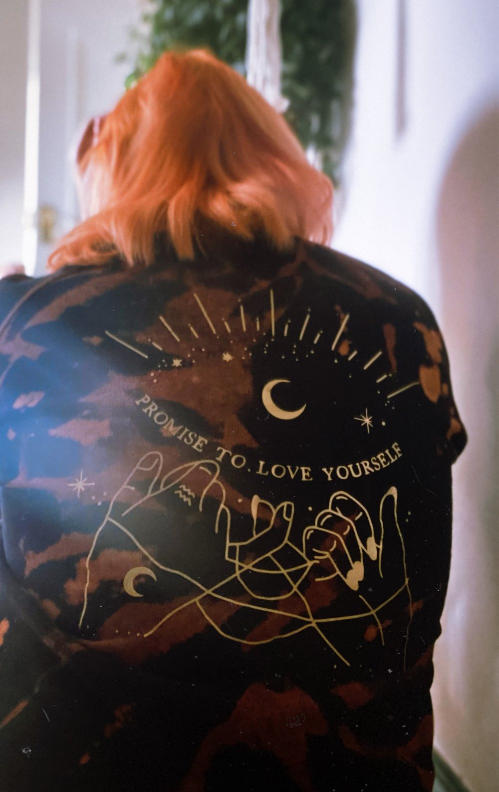 Image of Bleach dye zip up promise to love yourself sweater 