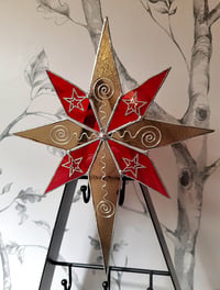 Image 3 of Red and Iridescent Gold Christmas Tree Star Topper