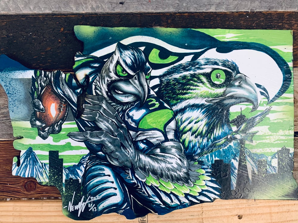 Image of Seattle Seahawks “Blitzed by the 12th man”(Hand Painted Reproduction)