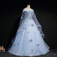Image 1 of Blue Tulle Long Sweet 16 Gown, Light Blue Ball Gown Party Dress