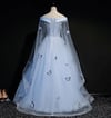 Blue Tulle Long Sweet 16 Gown, Light Blue Ball Gown Party Dress