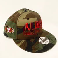 Image 2 of N.W.A. & New Era Green Camo Cotton Snapback w/ Red Stitching