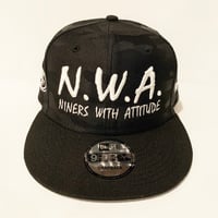 Image 1 of N.W.A. & New Era Black Camo Cotton Snapback w/ White Stitching