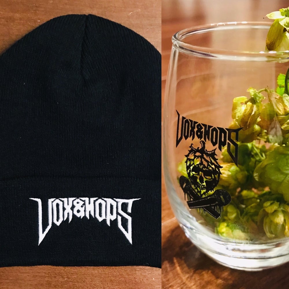 Image of VOX&HOPS CUFFED KNIT BEANIE x VOX&HOPS 9OZ GLASSWARE