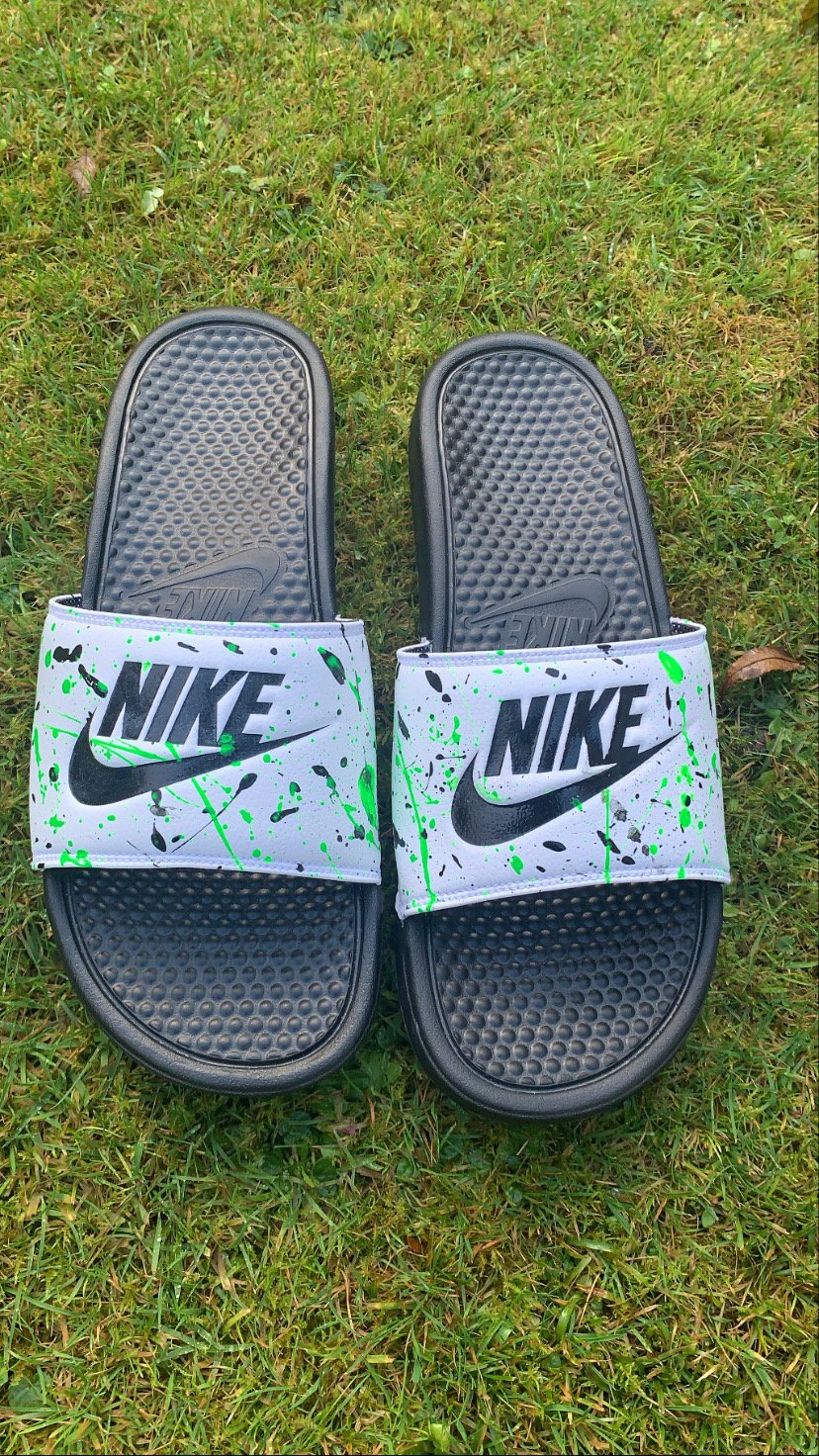 Nike slides neon green and black paint 