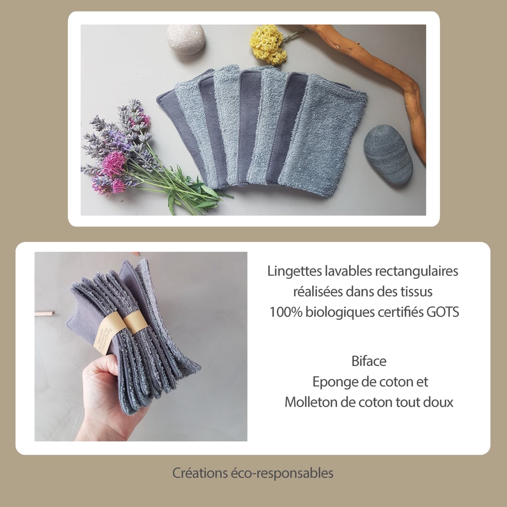 Image of Pack de 4 lingettes rectangulaires double face 100% biologiques