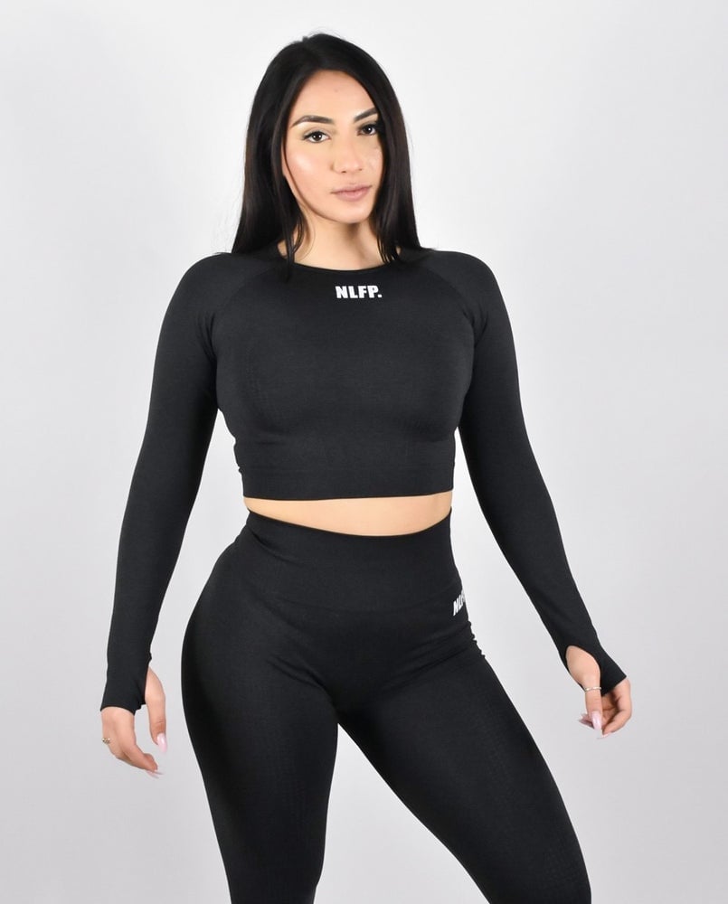 Image of RIANA LONG SLEEVE CROP TOP BLACK