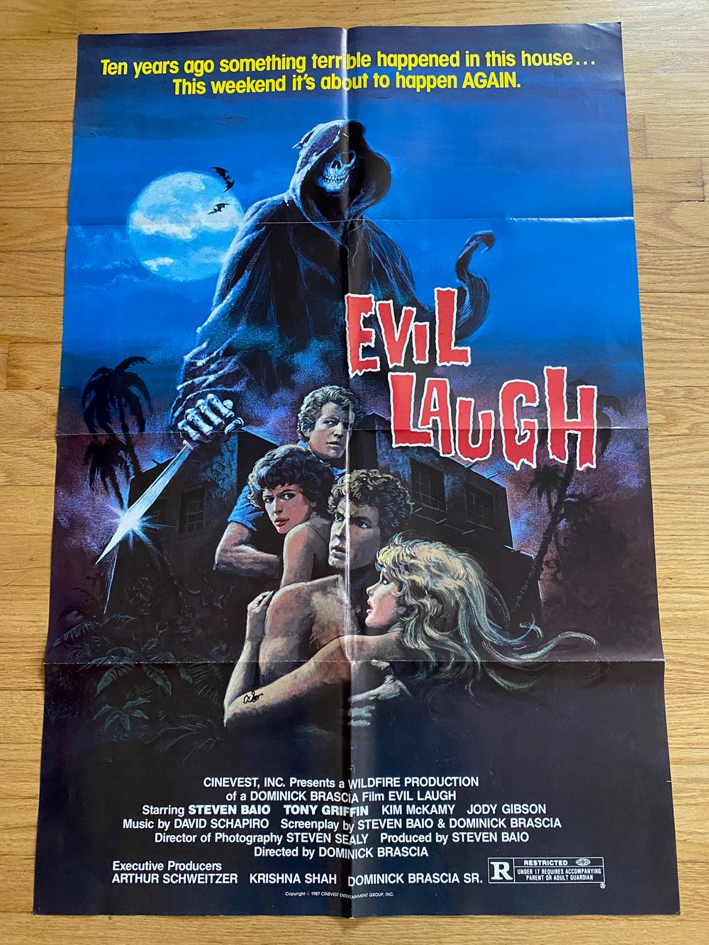 1987 EVIL LAUGH Original U.S. One Sheet Movie Poster Signed by Executive Producer Arthur Schweitzer