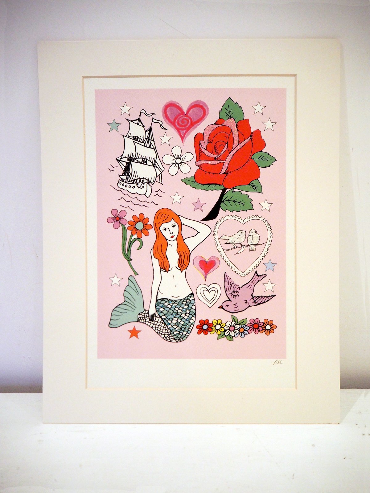 Mermaid Hand Decorated Tattoo Print