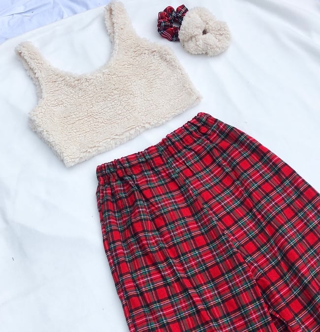 Red 100% Brushed Cotton winceyette Soft Tartan trousers