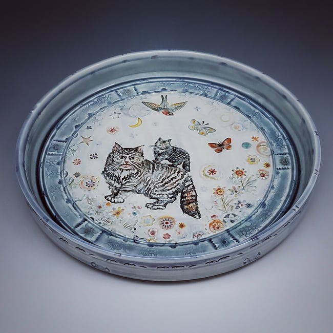 Kitty Garden Handpainted Porcelain Platter 