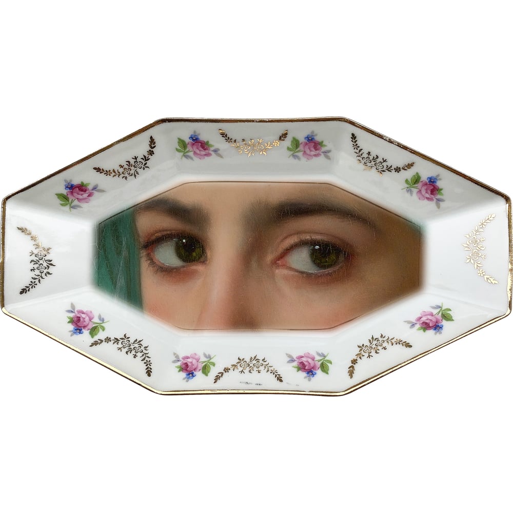 Image of Lover's eye Tray - Green Eyes - #0715 UNIQUE PIECE - Vintage French porcelain tray