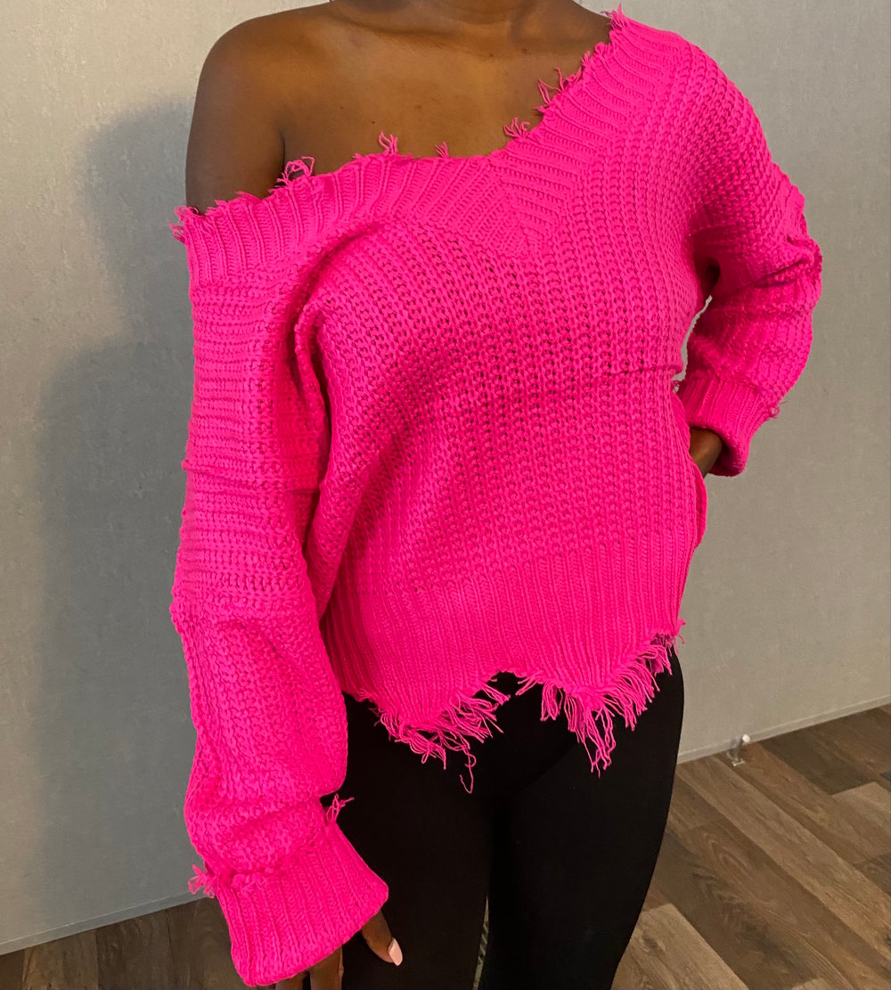 Image of Distressed sweater- fuchsia  pink