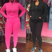 Image 1 of ONE SIZE TWO PIECE HOODIE SET FUSCHIA OR BLACK FITS SMALL 6 up to XLARGE 14