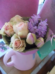 Image of "Pastel Love" Pretty Fresh Flowers in Ceramic Jug