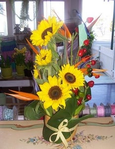 Image of "Her Bright & Cheery Ways" Fresh Flower Arrangement in Mixing Bowl